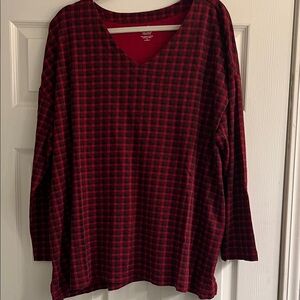J. Jill Red and Black Plaid V-Neck Long Sleeve Top size 2X